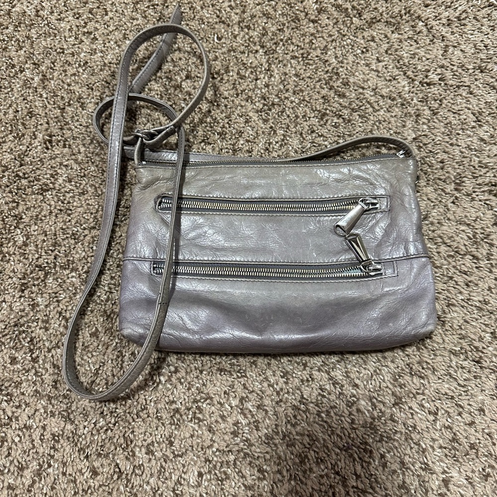 Authentic HOBO international leather grey crossbody bag organizer wallet purse